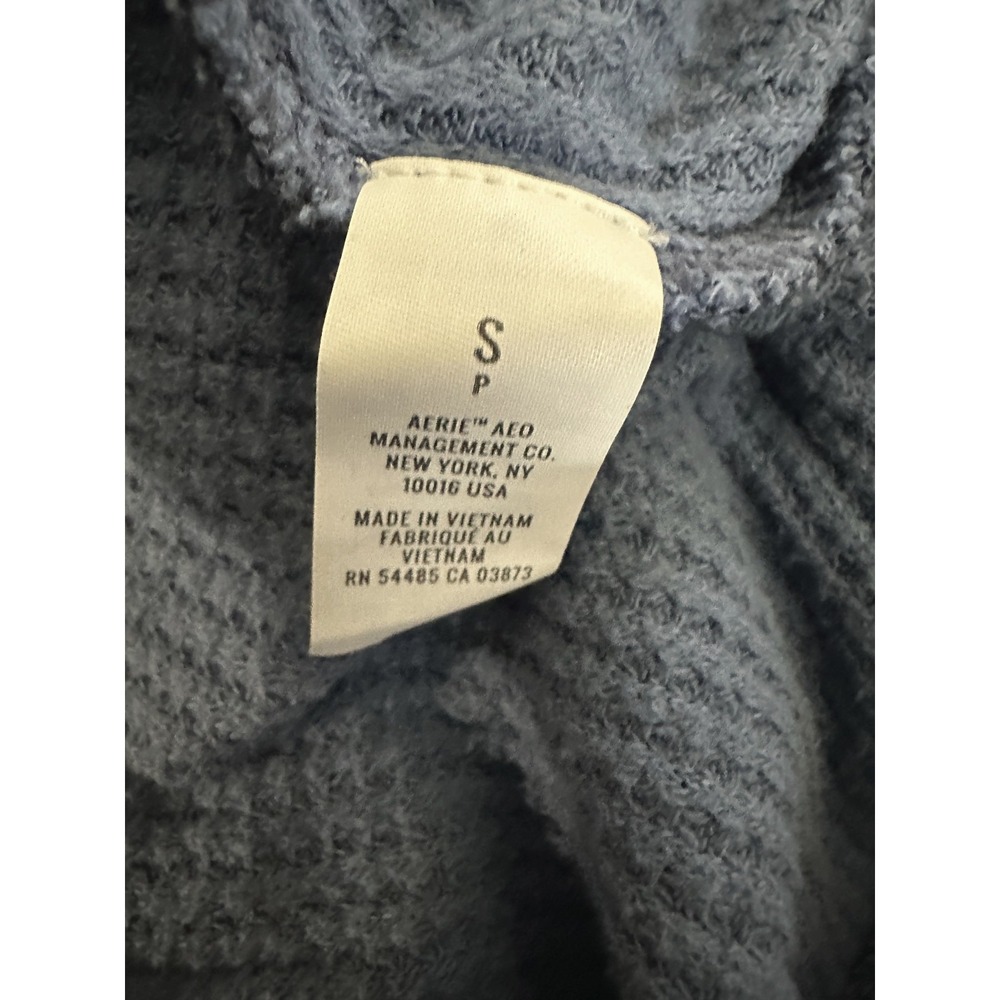 Aerie Waffle Knit Hoodie 1/2 Zip Up Sweater Hoody Marbled Blue Oversized Small - Picture 9 of 13